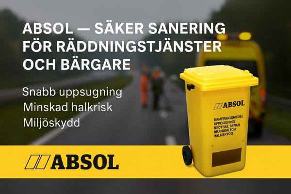 Arbetare inom transport visar ABSOL saneringsmedel – effektiv lösning för spillhantering vid olyckor.